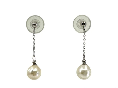 14K White Gold Cultured Pearl Earrings with Butterfly Backs