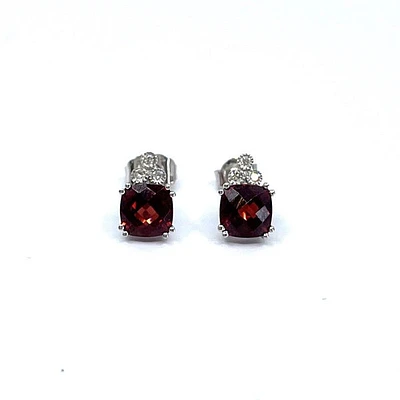 10K White Gold Garnet and Diamond Earrings