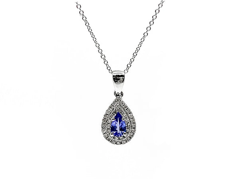 10K White Gold Tanzanite & Diamond Pendant