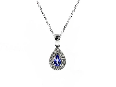 10K White Gold Tanzanite & Diamond Pendant
