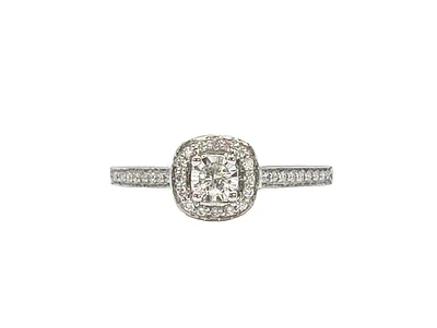 10K White Gold 0.19cttw Diamond Halo Engagement Ring - Size 7.25