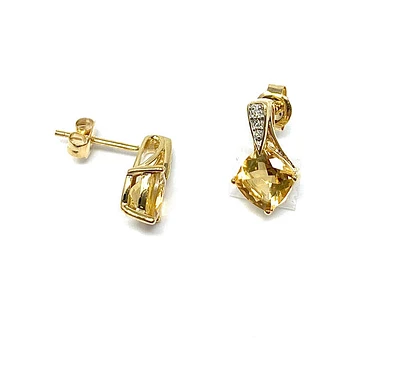 10K Yellow Gold 1.00cttw Genuine Citrine & 0.026cttw Diamond Earrings