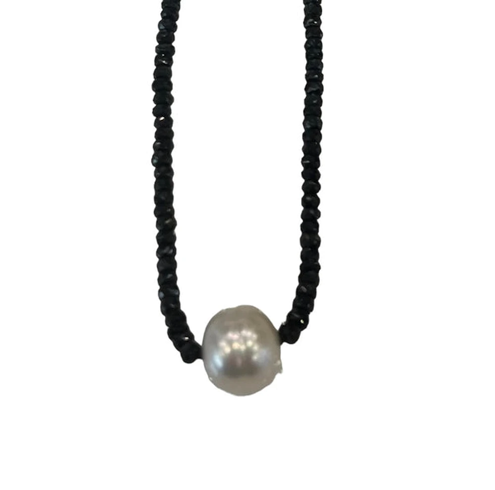 18K White Gold Faceted Sapphire Bead and South Sea Pearl Strand - 18"
