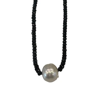 18K White Gold Faceted Sapphire Bead and South Sea Pearl Strand - 18"