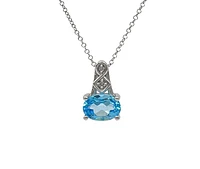 10K White Gold Blue Topaz and Diamond Pendant, 18"