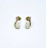 14K Yellow Gold Opal and 0.06cttw Diamond Stud Earrings