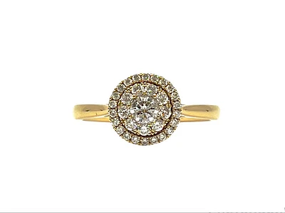 14K Yellow Gold 0.46cttw Diamond Halo Engagement Ring, size 6.5