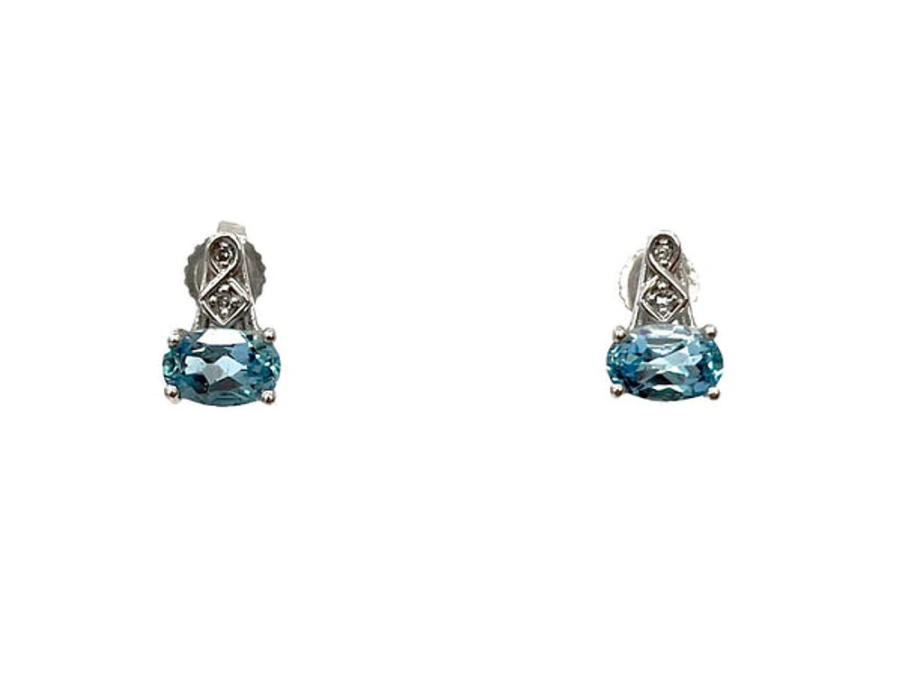 10K White Gold 1.20cttw Genuine Blue Topaz and 0.02cttw Diamond Earrings
