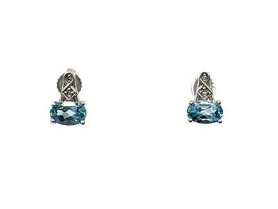 10K White Gold 1.20cttw Genuine Blue Topaz and 0.02cttw Diamond Earrings