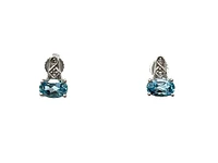 10K White Gold 1.20cttw Genuine Blue Topaz and 0.02cttw Diamond Earrings