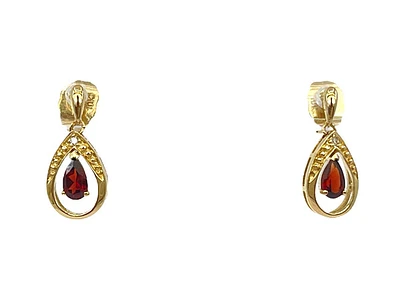 10K Yellow Gold Garnet and Diamond Dangle Earrings with Butterfly Backings