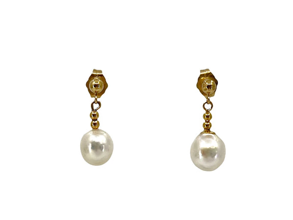 14K Yellow Gold Fresh Water Pearl Earrings