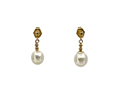 14K Yellow Gold Fresh Water Pearl Earrings