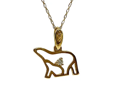 14K Yellow Gold 0.03cttw Diamond Mother and Cub Pendant