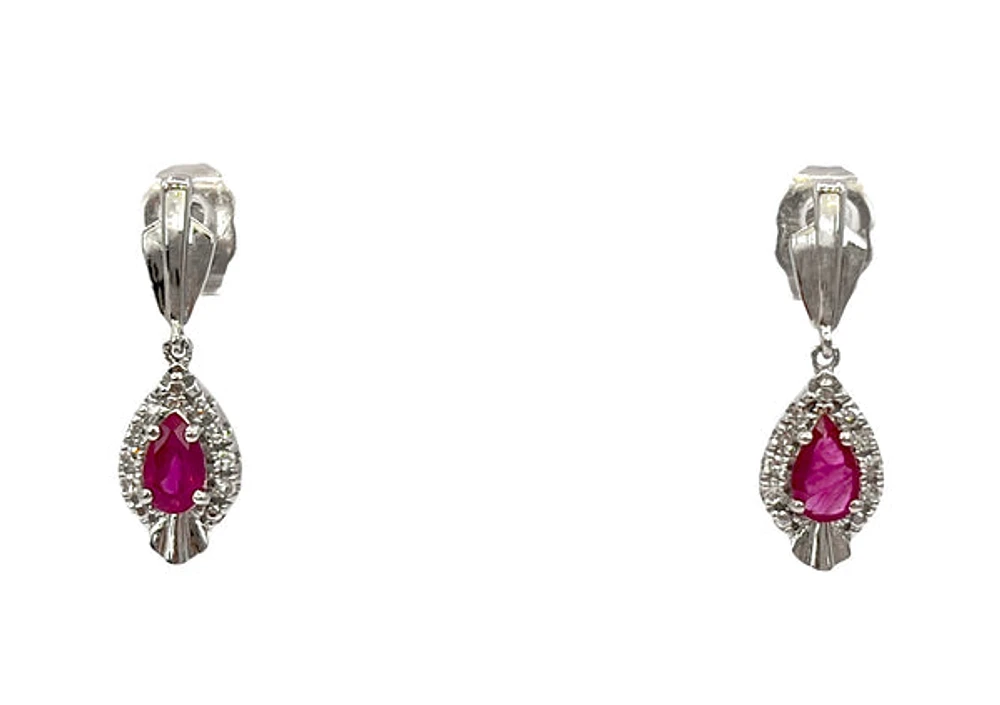10K White Gold Ruby & 0.065cttw Diamond Earrings