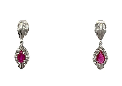 10K White Gold Ruby & 0.065cttw Diamond Earrings