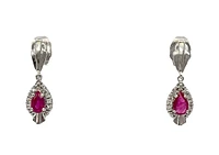 10K White Gold Ruby & 0.065cttw Diamond Earrings