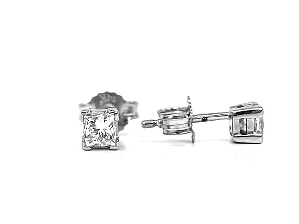14K White Gold 0.10cttw Princess Cut Canadian Diamond Earrings
