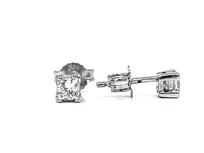 14K White Gold 0.10cttw Princess Cut Canadian Diamond Earrings