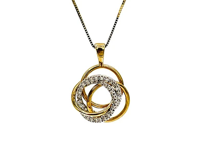 10K Two Tone Yellow and White Gold 0.18cttw Diamond Pendant, 18"