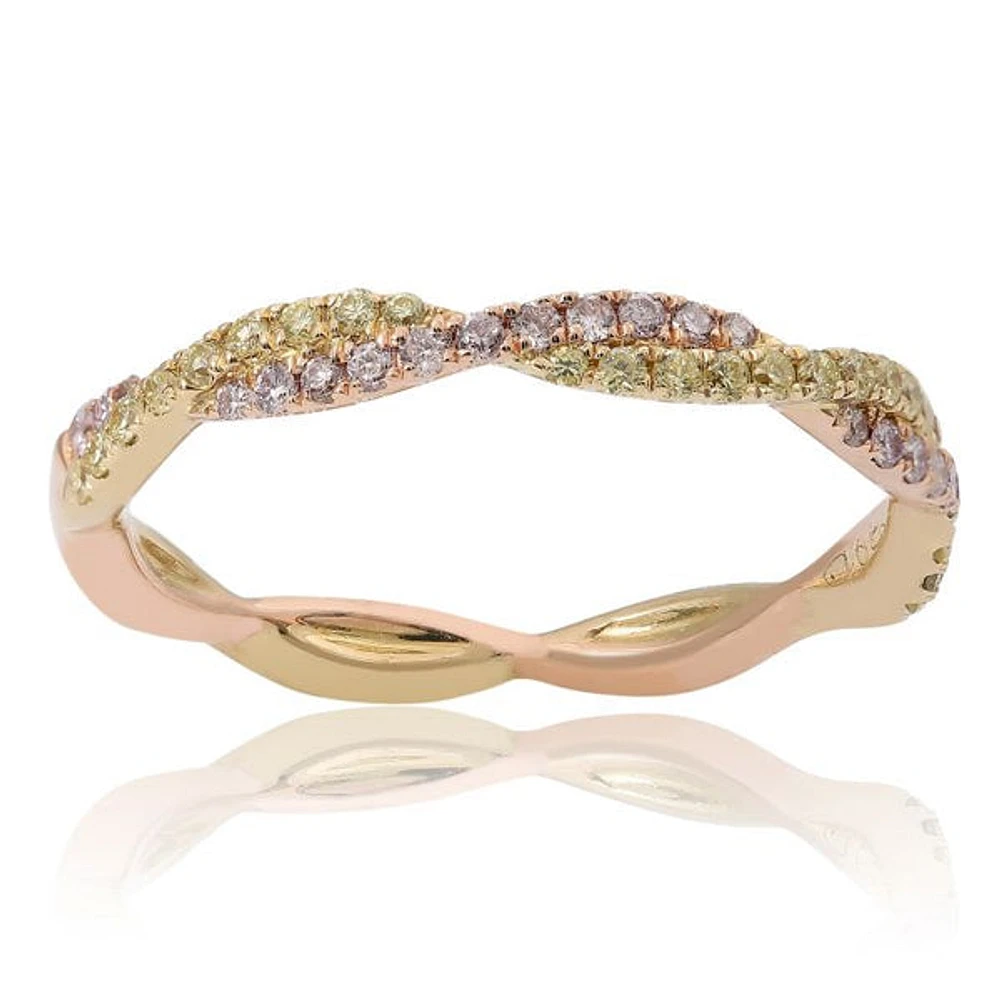 14K Yellow & Rose Gold Wavy Natural Fancy Yellow & Natural Fancy Pink Diamond Band