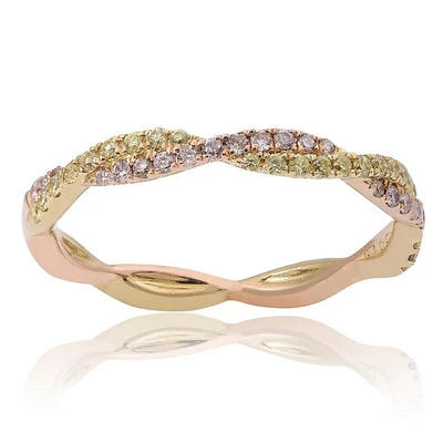 14K Yellow & Rose Gold Wavy Natural Fancy Yellow & Natural Fancy Pink Diamond Band