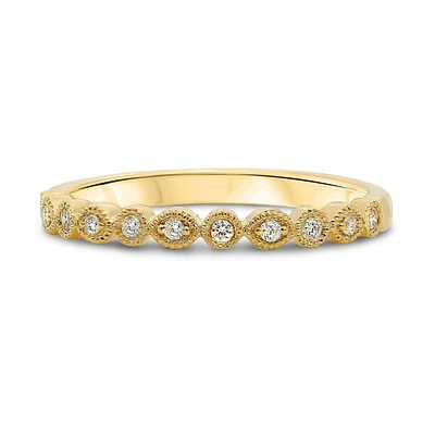14K White, Yellow or Rose Gold 0.09cttw Diamond Milgrain Band - 14K White Gold