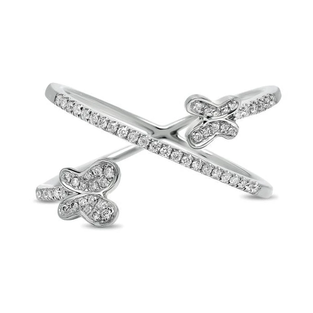 14K White, Yellow or Rose Gold 0.20cttw Diamond Butterfly Ring - 14K White Gold