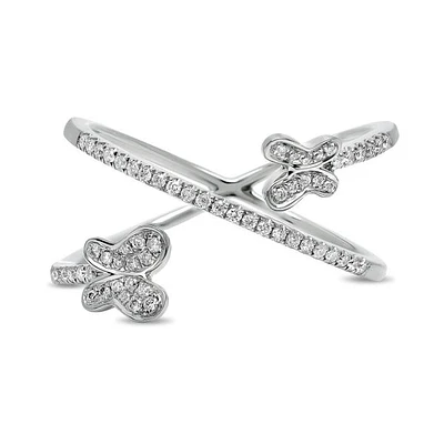 14K White, Yellow or Rose Gold 0.20cttw Diamond Butterfly Ring - 14K White Gold