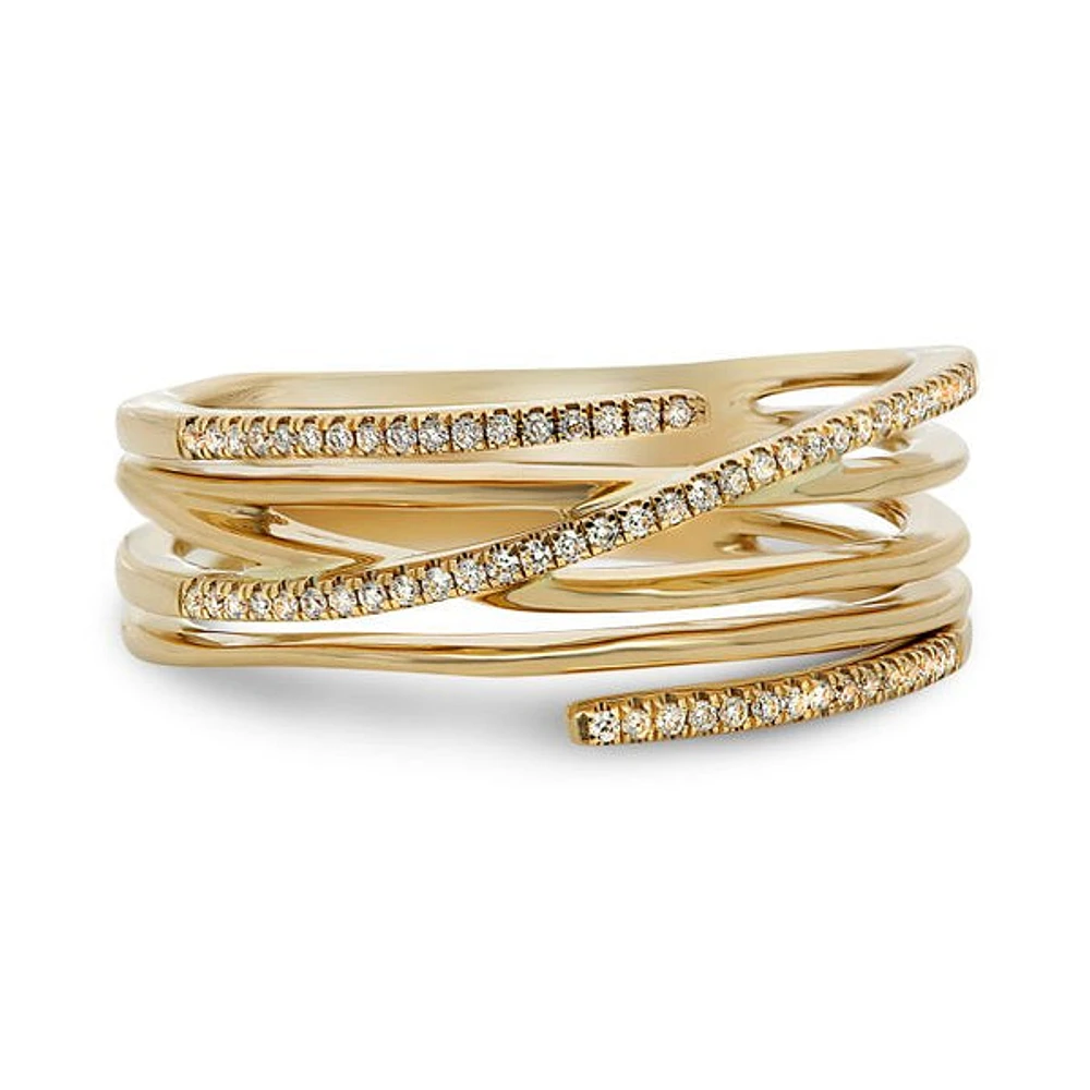 14K White, Yellow or Rose Gold 0.11cttw Diamond Overlapping Band - 14K White Gold