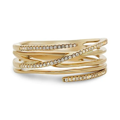 14K White, Yellow or Rose Gold 0.11cttw Diamond Overlapping Band - 14K White Gold