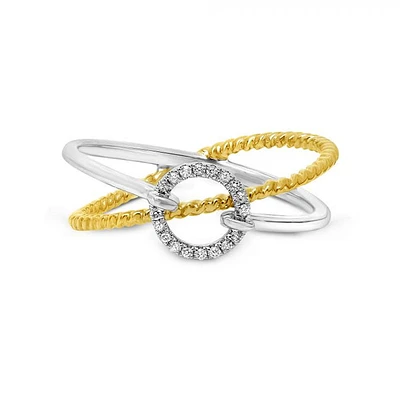 14K Two Tone Textured Diamond Ring - 14K 2 Tone