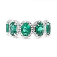 14K White Gold 1.03cttw Oval Cut Emeralds and 0.23cttw Diamond Ring - Size 7