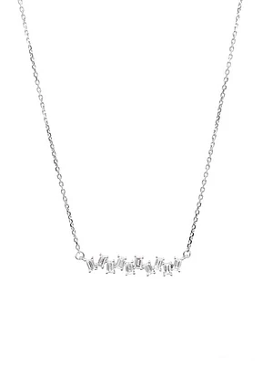 14K White Gold 0.21cttw Baguette Diamond Pendant, 15" Long