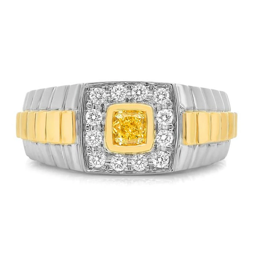 14K 2 Tone Gold Natural Fancy Yellow and White Diamond Ring