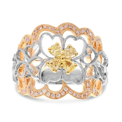 18K Tricolor Fancy Yellow & Pink Diamonds Band