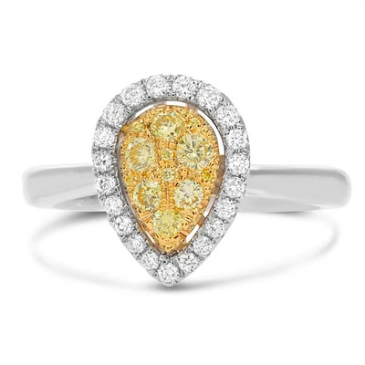 18K 2 Tone Gold Pear-shaped Natural Fancy Yellow and White Diamond Cluster Ring - 4.5
