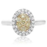 18K 2 Tone Gold Oval-shaped Natural Fancy Yellow and White Diamond Cluster Ring