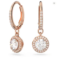 Swarovski Constella/Una drop earrings, Round cut, Pavé, White, Rose gold-tone plated - 5638769/5689688 (SS)