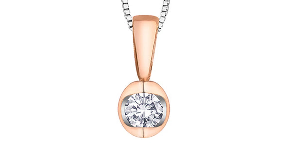 10K Two Toned Rose Gold and White Gold 0.04cttw Diamond Solitaire Necklace - 17 Inches