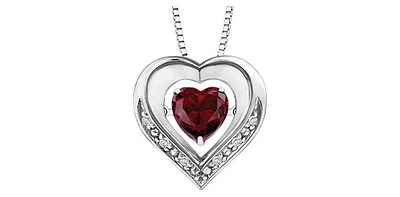 Silver Created Ruby Heart Shape  6x6mm & Diamond 0.03cttw Necklace 18"