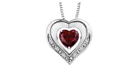 Silver Created Ruby Heart Shape  6x6mm & Diamond 0.03cttw Necklace 18"