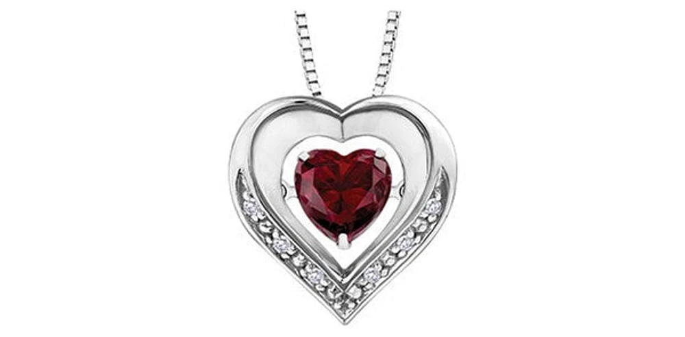 Tracking - Silver Created Ruby Heart Shape 6x6mm & Diamond 0.03cttw Necklace 18"