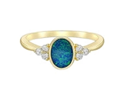 10K Yellow Gold 0.75cttw Genuine Australian Doublet Opal and 0.13cttw Diamond Ring, size 7