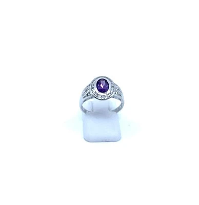 10K White Gold Created Alexandrite and White Topaz Ring