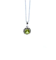 10K White Gold 5mm Cushion Cut Peridot & 0.02cttw Diamond Pendant, 18"