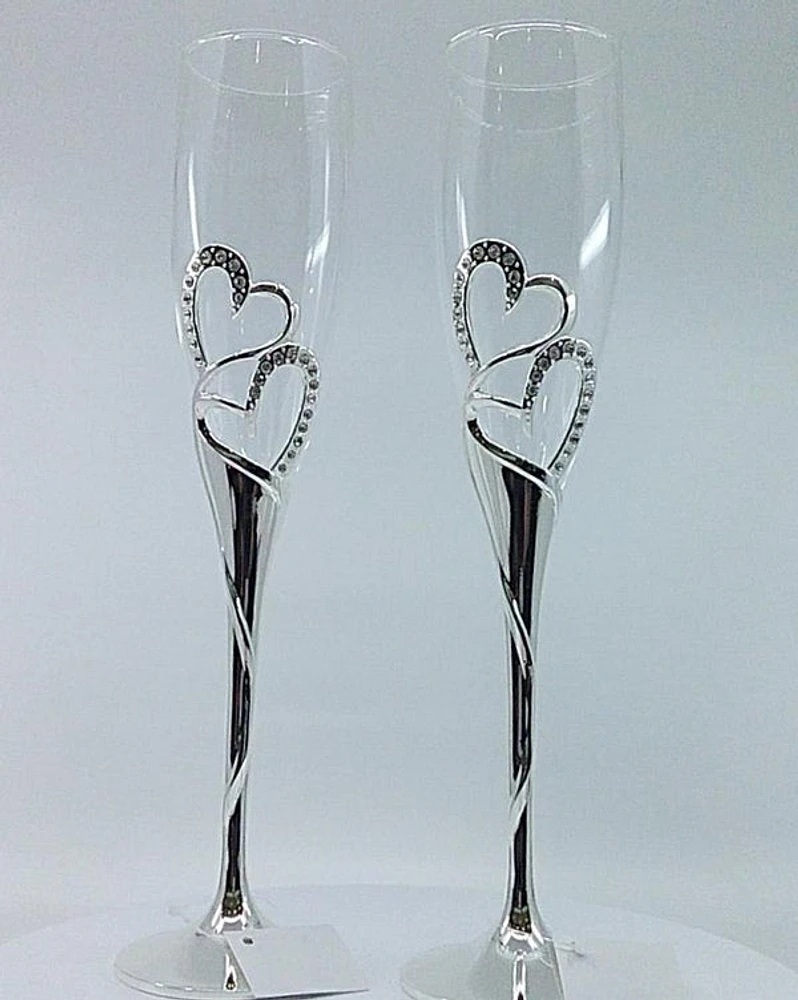 Double Heart Champagne Flutes