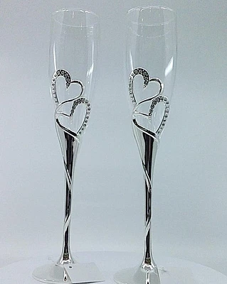 Double Heart Champagne Flutes