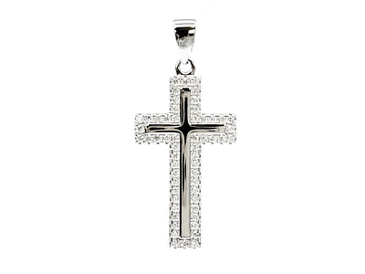 925 Sterling Silver Cubic Zirconia 28mm x 15mm Crested Cross Charm