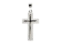 925 Sterling Silver Cubic Zirconia 28mm x 15mm Crested Cross Charm